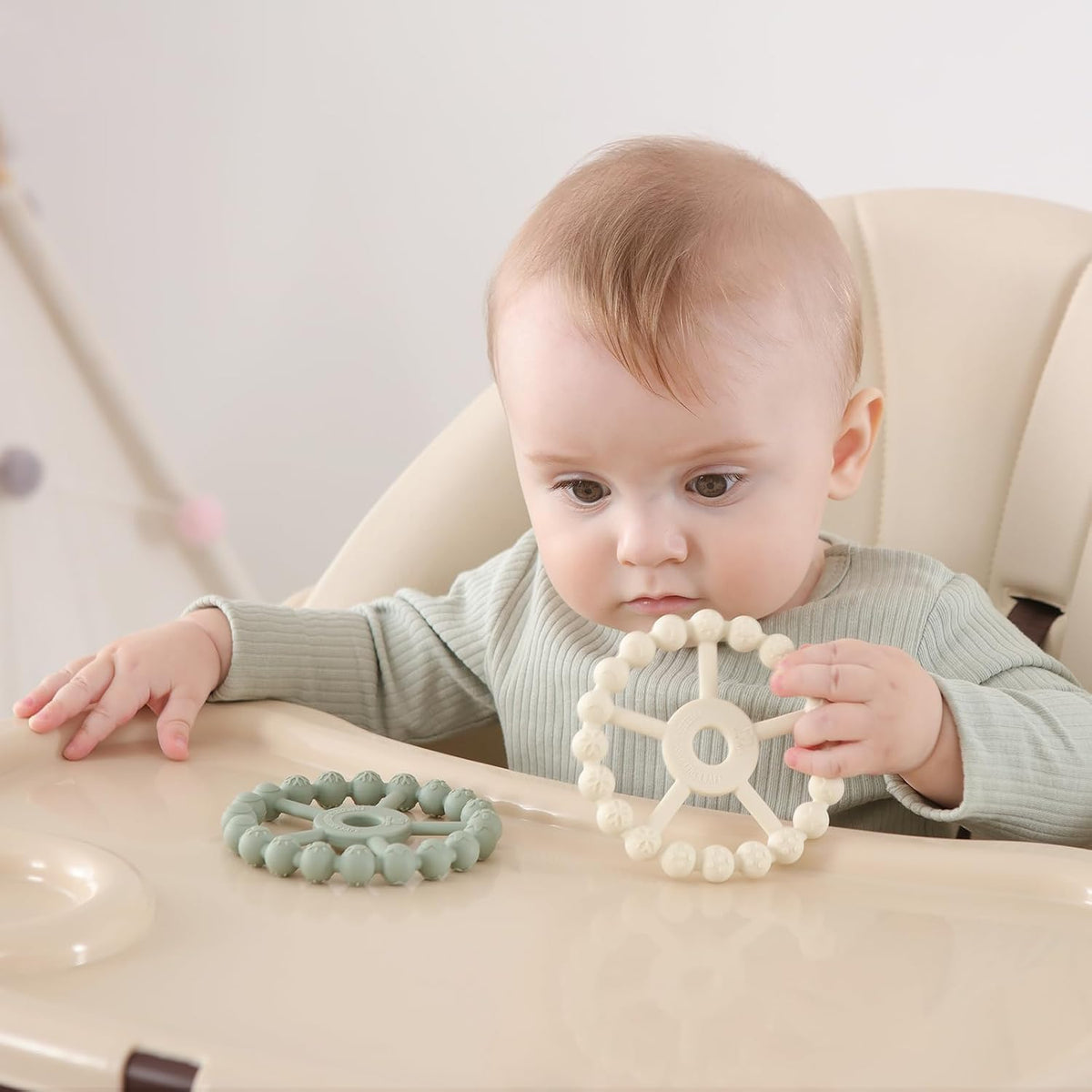 3 Pack Ring Teether Baby Infant Toys, Baby Essentials - Green Blue White - image 4
