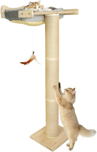 46" Tall Cat Scratching Post with Window Perch – Essentials for Cats - Grey