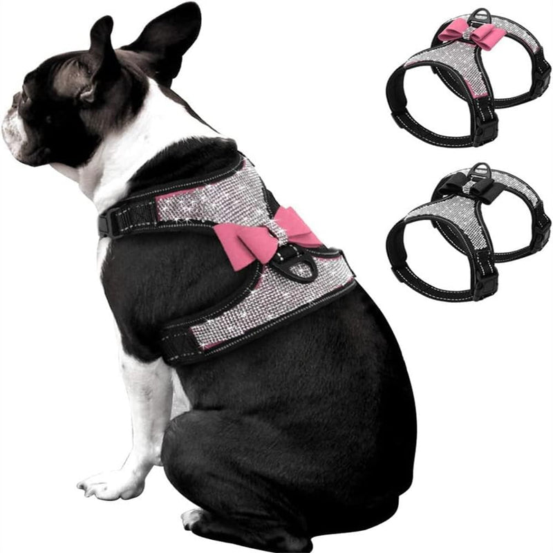 Dog Harness+Leash Sets with Rhinestones – Sparkly Bowknot & Reflective Trim-Pet Collars & Leashes-BIG FRENCHIES-Jane's Pet Boutique