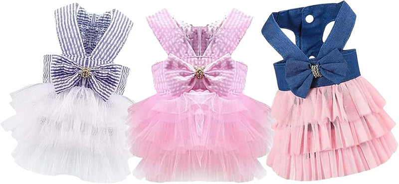 Dog Dresses, Fashion Pet Dog Clothes - Pink/Blue/Denim(3pack) / Large
