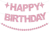 BEISHIDA Pre-Strung Glitter Pink Happy Birthday Banner Party Sign - Pink