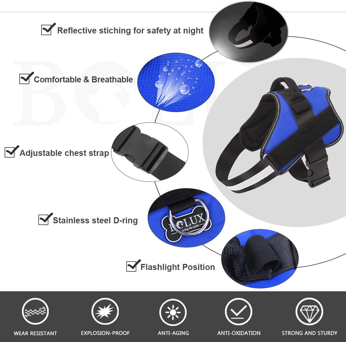 Bolux Dog Harness, No-Pull Reflective Dog Vest - Small (Pack of 1) / Blue - image 2