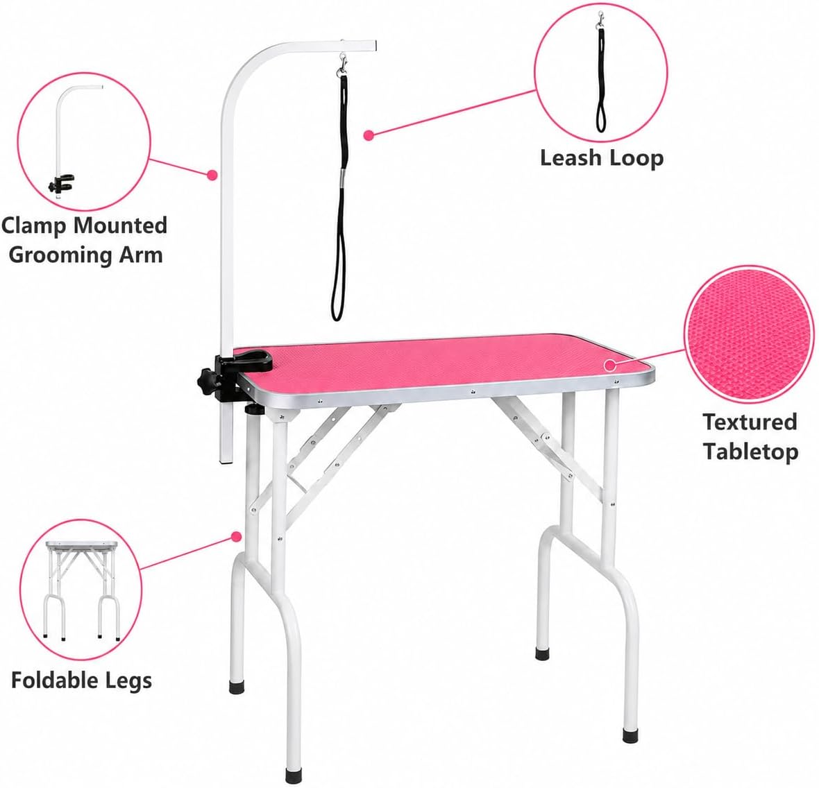 LEIBOU Pet Dog Grooming Table Foldable Grooming Table Heavy Duty Iron - Pink / 32'' - image 3