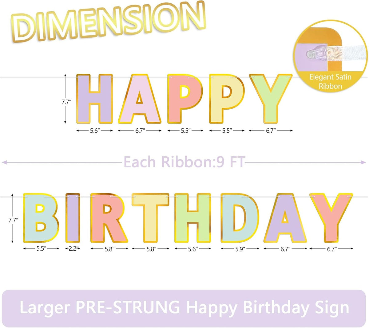 Pre-Strung Happy Birthday Banner - Macaron - image 2
