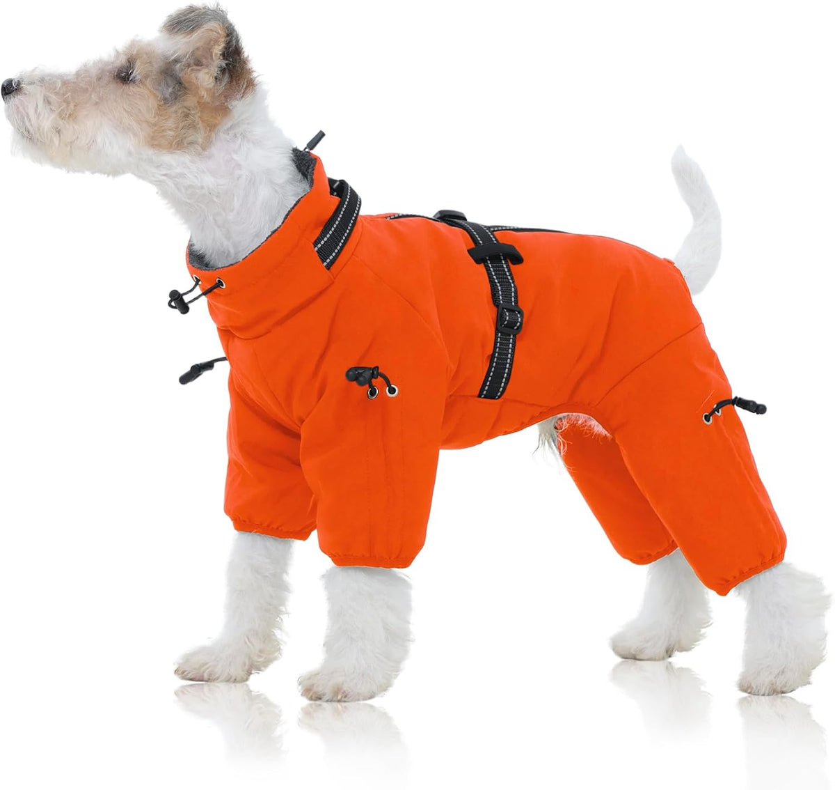 Full Body Dog Coat,Warm Dog Fleece Jackets with Harness Built in Windproof Dogs Snowsuit Zip up Pet - Orange / Small
