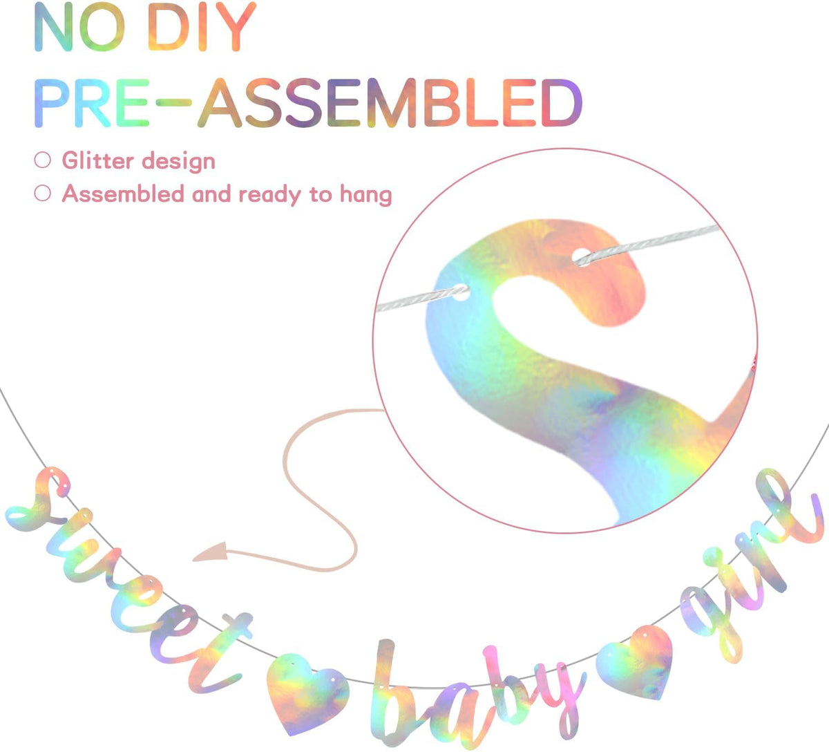 BEISHIDA Pre-Strung Glitter Champagne Girl Baby Banner Baby Shower - Iridescent​ - image 2