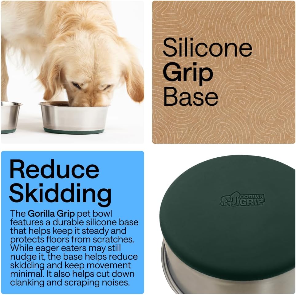 GORILLA GRIP Dog Bowl Set, Food Grade 304 Stainless Steel, 8 Cup - Hunter Green / 2 Cup (Set of 2) - image 3