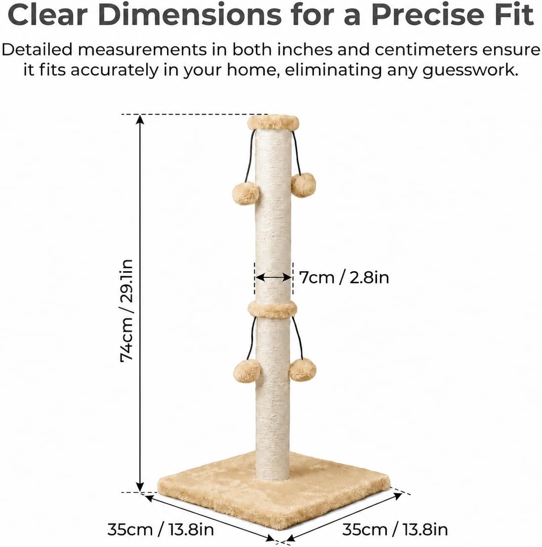 Dimaka 29in Cat Scratching Post - Light Brown / 29 inches for All Cats - image 2