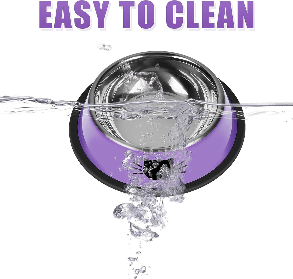 Serentive 2 Pcs Non-Slip Stainless Steel Small Cat Food Bowls - Purple, Silver, Green / 7 oz - image 4