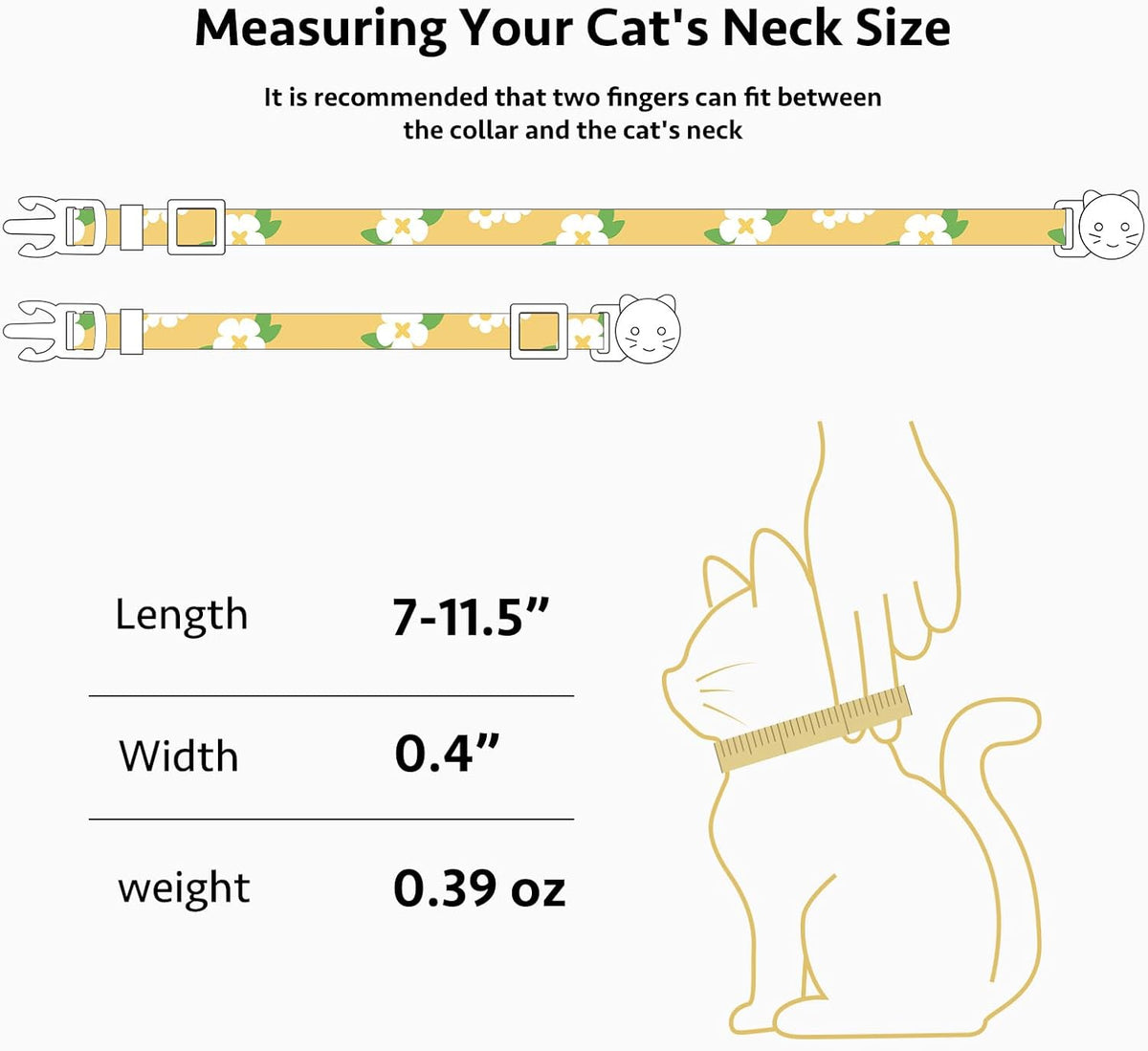 2 Pack Cotton Cat Collar Pink Strawberrie White Heart Cute Kitten - Green&Yellow - image 3