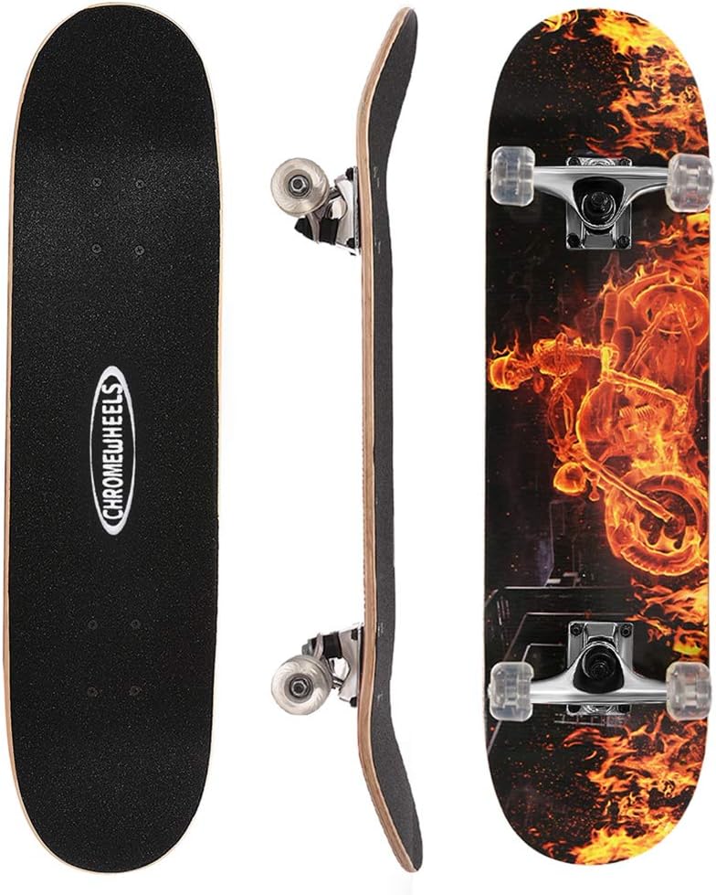 ChromeWheels 31 inch Skateboard Double Kick Skate Board Cruiser - Fire