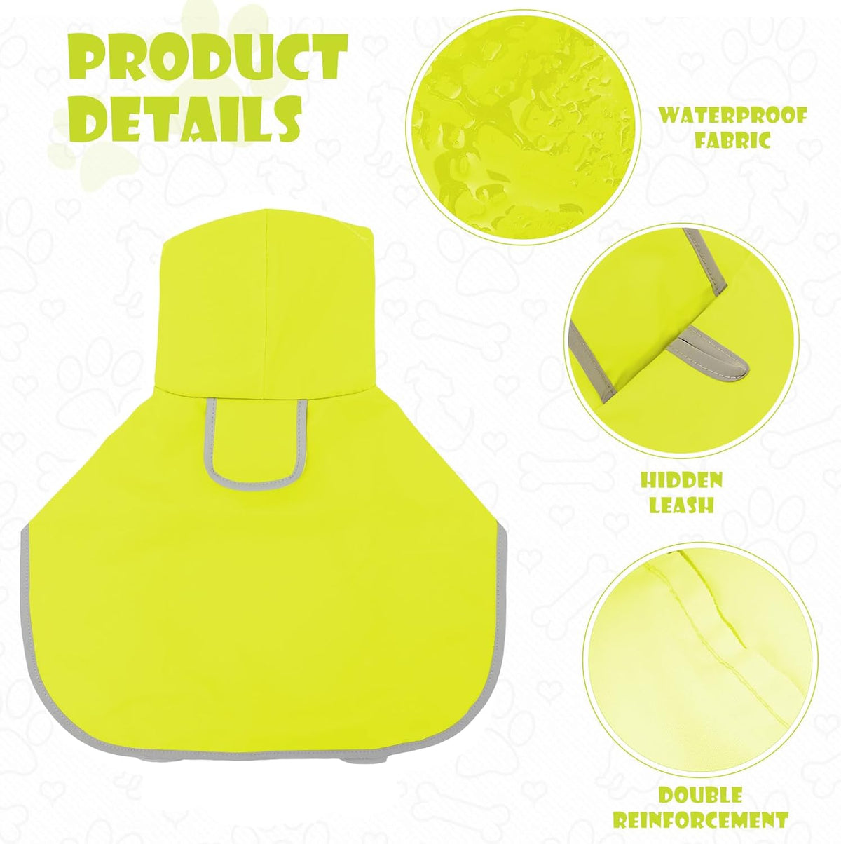 Dog Raincoat for Medium Dogs, Dog Rain Jacket with Clear Hooded - X-Large(Label Size:6XL) / Neon Green - image 3