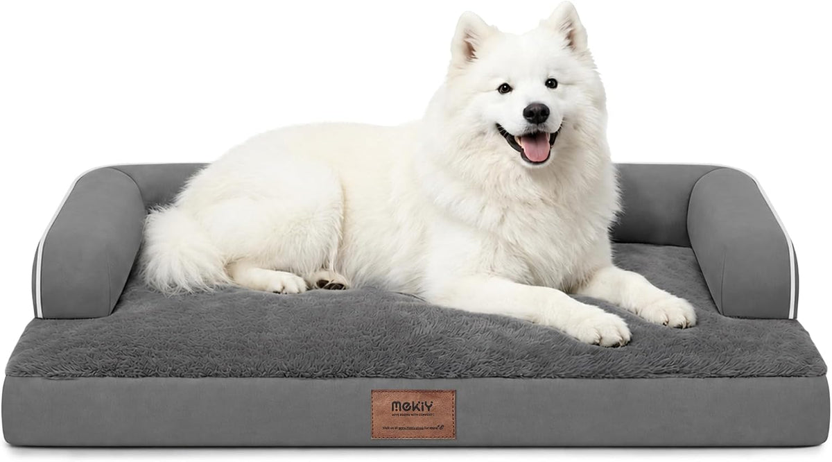 Orthopedic Washable Dog Bed with Bolster for Medium to Large Dogs – Essentials for Dogs - 42.0"L x 30.0"W x 8.0"Th / Dark Grey