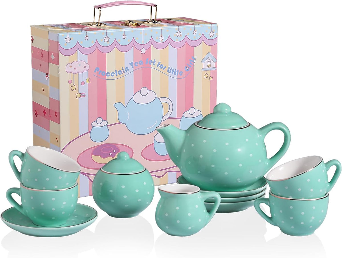 Sweejar porcelain tea set for little girls in pumpkin shape with teapot, cups and saucers - view 3