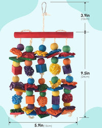 Bird Toys, 2PCS Parrot Foraging Hanging Toy, Multicolored Natural Wooden Blocks Parakeet Chewing Toys mit Rattan Wicker Balls, for Medium Small Cockatoos Budgie Lovebird Cockatiel Conure