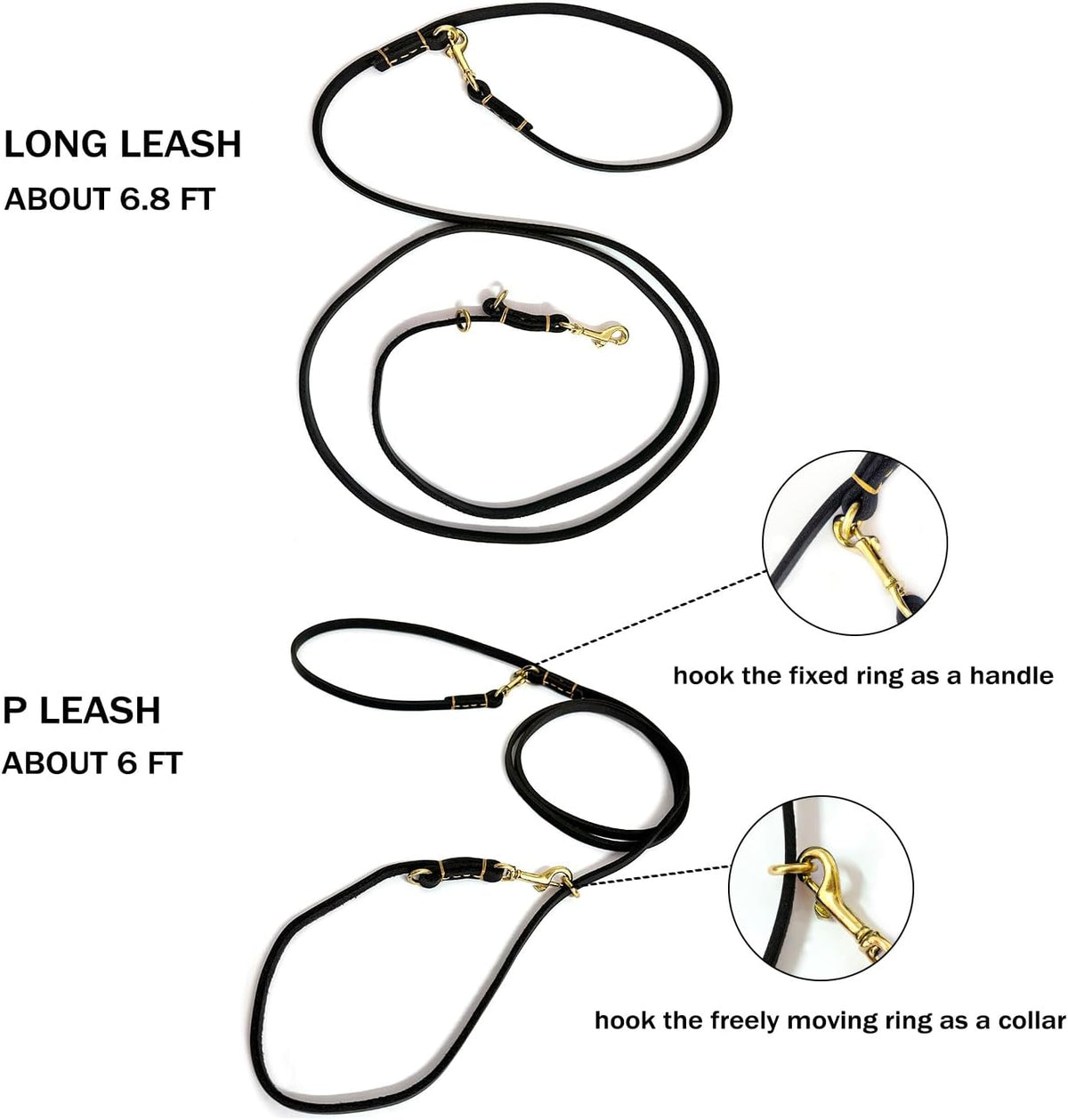 Multi Function 8ft Leather Dog Leash - Black / 8ft*3/8inch - image 4