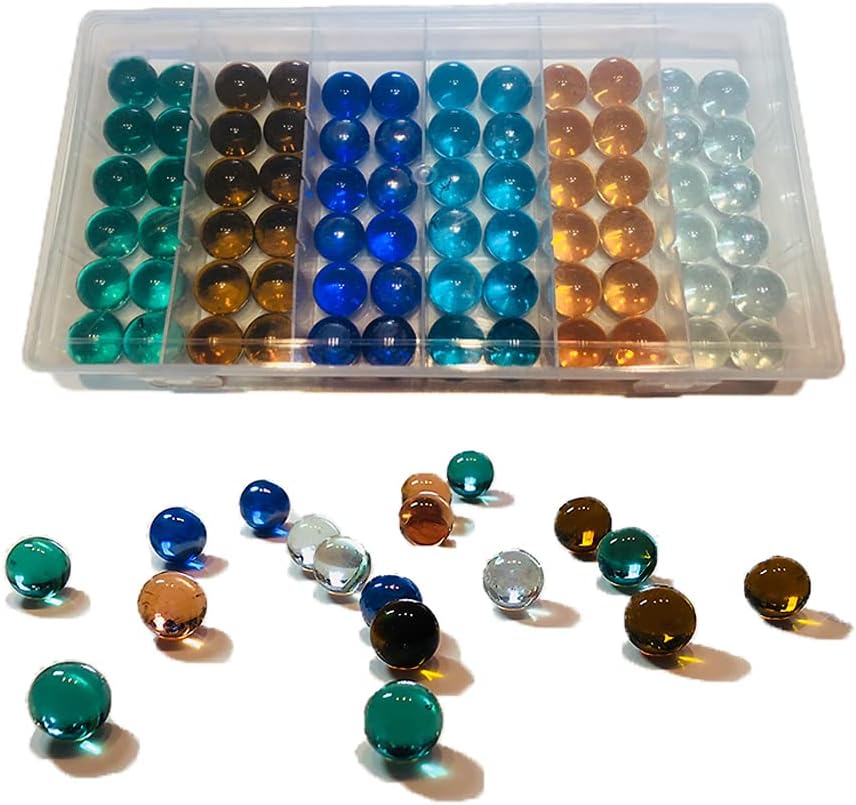 UNCOJOY 72 glass marbles for kids in six colors with storage box