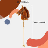 Morytale stick hobby horse, light brown plush pony with reins and wooden wheels - view 4