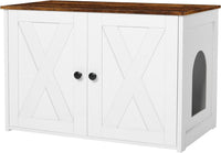 Cat Litter Box Enclosure, Hidden Litter Box Furniture - White+Rustic Brown