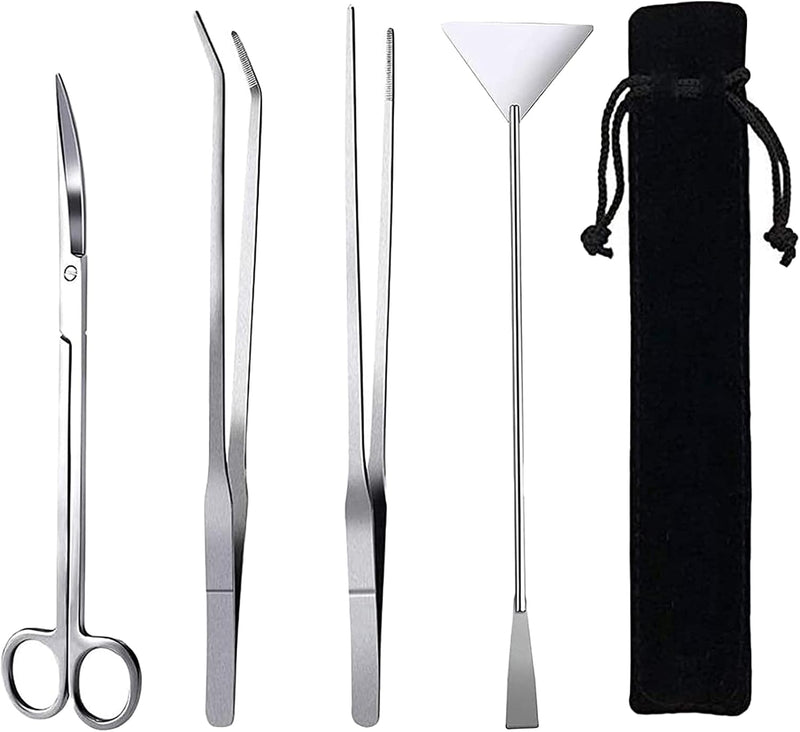 15in Aquascaping Tools, 4 in 1 Long Aquarium Tweezers Scissors Spatula, Stainless Steel Aquatic