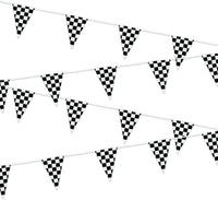 Pennant Banner Flags Pastel for Birthday Classroom Outdoor 4 Strings – Fun for Kids & Family - Black White Checkered