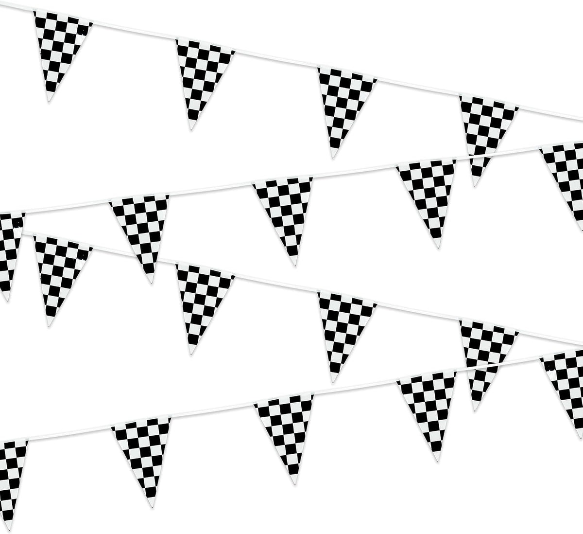 Pennant Banner Flags Pastel for Birthday Classroom Outdoor 4 Strings – Fun for Kids & Family - Black White Checkered