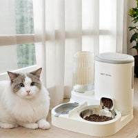 Automatic Cat Feeder & Water Dispenser - Dual Container for Dry/Wet Food, Two-in-One Upgraded Gravity Feeder and Water Dispenser Combo Set for Cats and Dogs. (Grey)