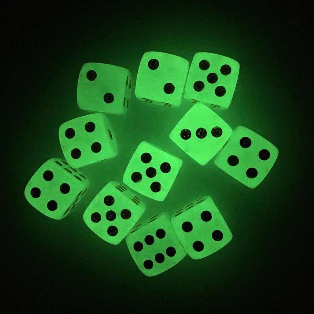 Smartdealspro 10-Pack D6 Six Sided Glow in The Dark Dice Die for DND - 16mm golden dots（10pcs）