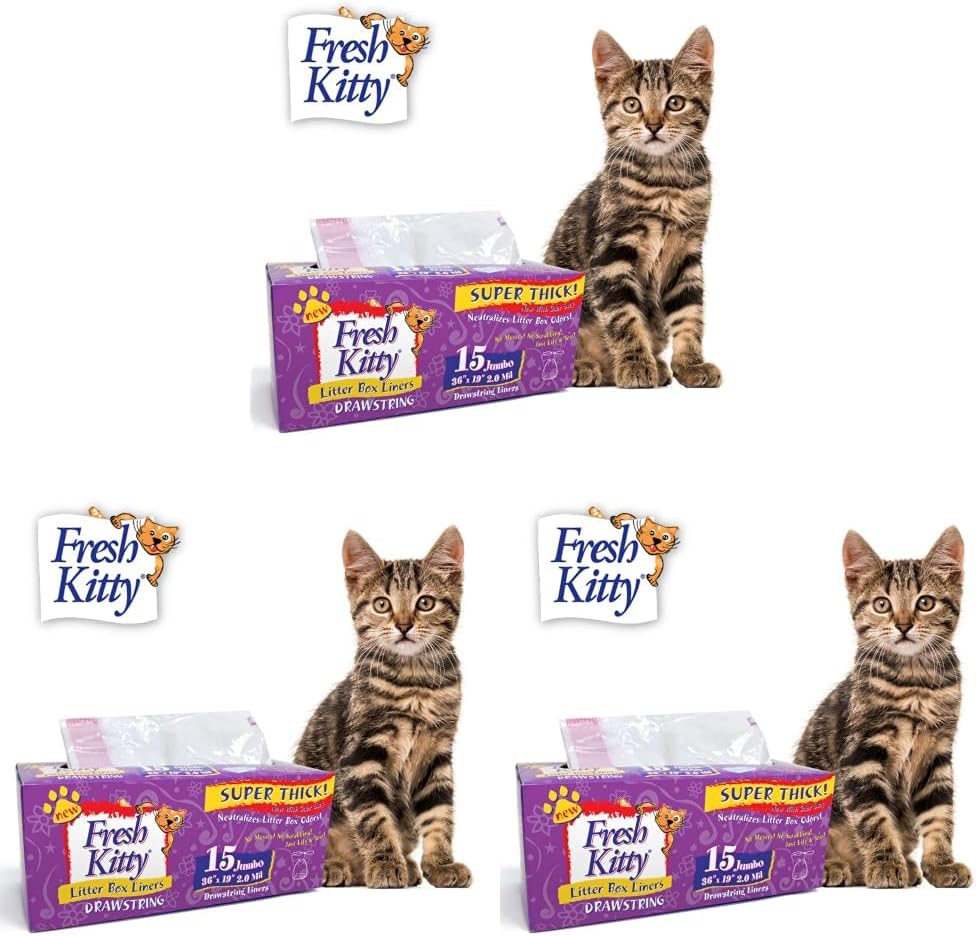 15 Count Fresh Kitty Litter Box Liners Super Thick, Durable - White/Pink / 15 Count (Pack of 3)