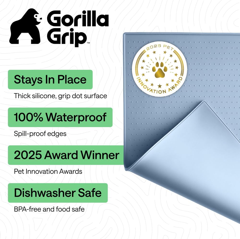 GORILLA GRIP Dog Food Mat, 100% Waterproof Silicone, 16x10 Beige – Essentials for Dogs - Light Blue / 32"l X 24"w - image 2