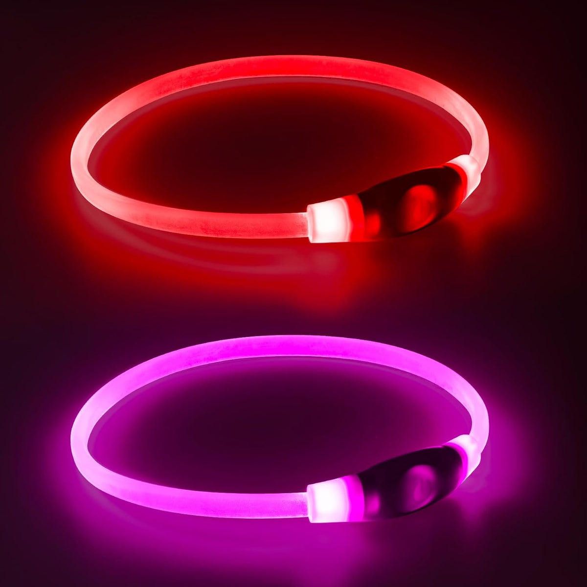 2 Packs Light Up Dog Collar - Pink+Red