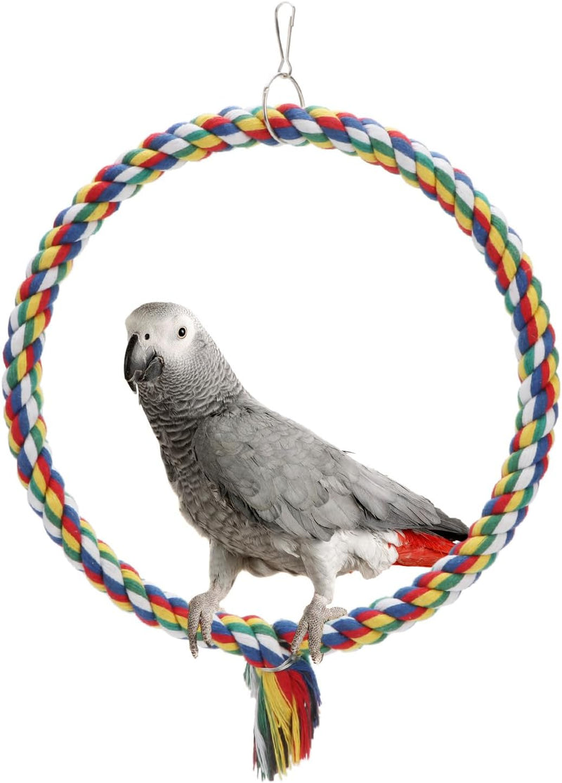 Wontee Bird Swing Colorful Rope Perch Climbing Toy for Parrots – Essentials for Birds - Medium (10.4 inch)