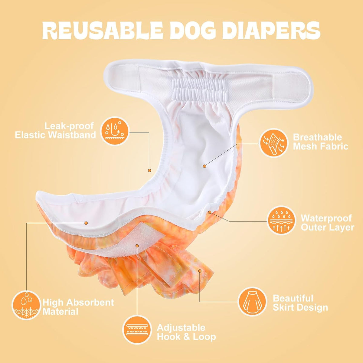 NOYAL Female Dog Diapers, Washable Reusable Leak-Proof - Smudge / Large 15.7-24.8'' - image 2