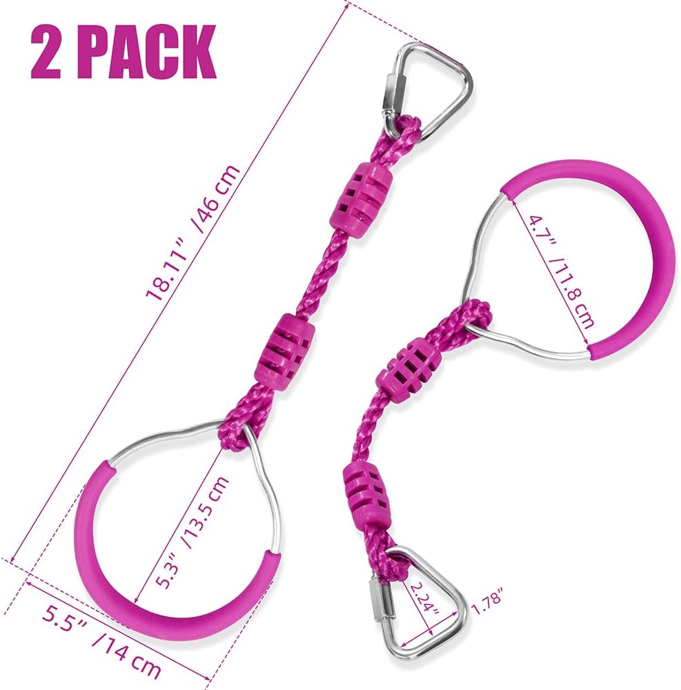 Swing Gymnastic Ring Warrior Obstacle Course Slackline Climb Trapeze - 2 Pack / Purple - image 2