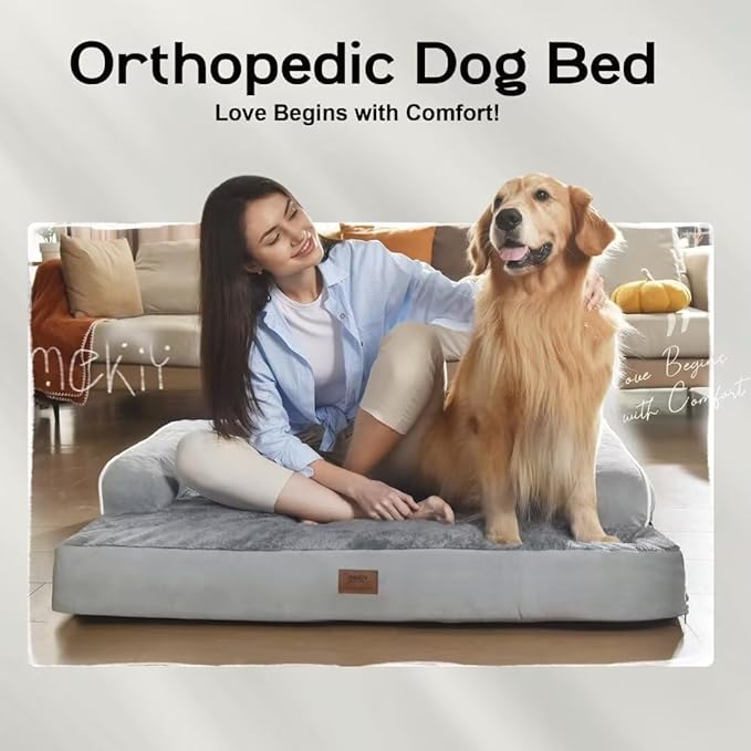 Extra Large Dog Bed-Orthopedic Waterproof XL Dog Bed for XLarge Extra Big Dogs - Foam Couch Sofa Washable with Removable Cover-Grey