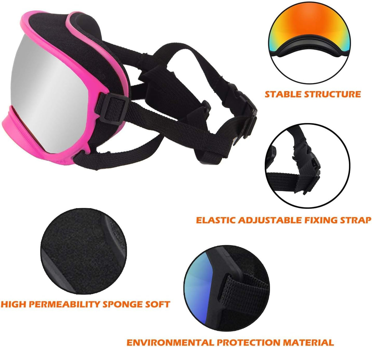 Medium Dog Sunglasses with Adjustable Strap UV Protection - Medium size-Pink frame silver lenses - image 4