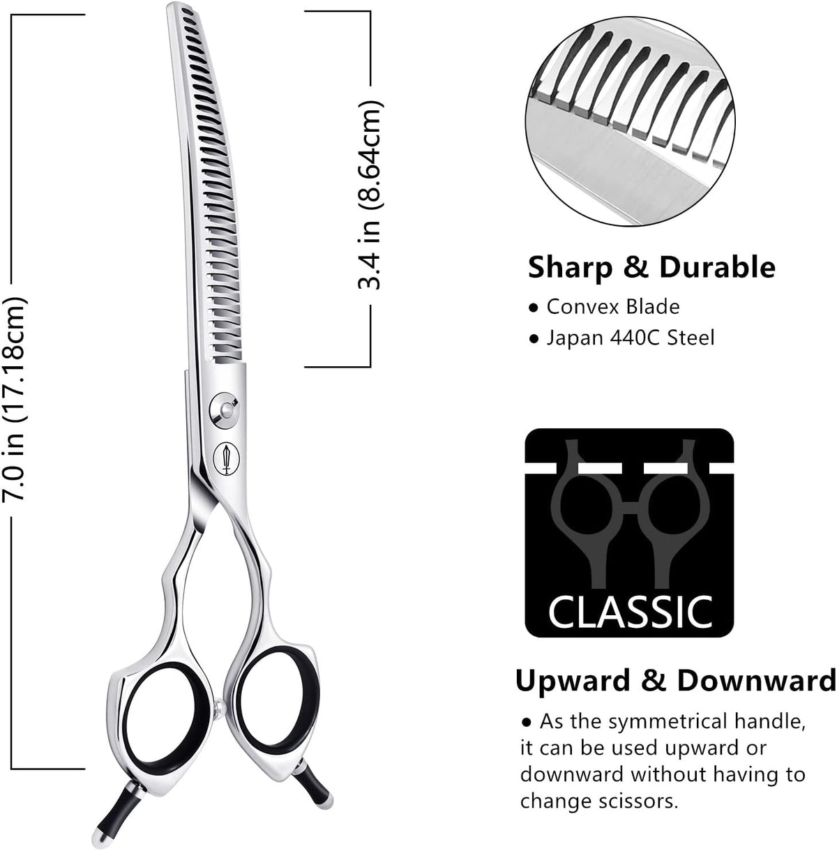 Curved Dog Grooming Scissors, Trimming Face and Paws. - Curved Chunker / 7.0" - image 2