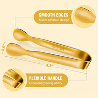 12 PCS Small Serving Tongs, 4.3" Mini Gold Tongs, Gold Kitchen Tongs for Serving Food, Coffee Bar, Tea Party, Desserts Party and Ice Bucket