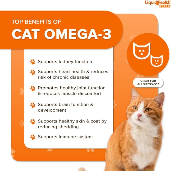 Liquid Health Pets Wild Caught Omega 3 Fish Oil for Cats - Liquid Omega 3 Supplement for Cats with EPA+DPA+DHA - Reduce Itching, Support Joint, Immunity, Brain, Heart Health - Made in the USA (2 Pack)
