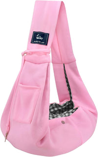 Dog and Cat Sling Carrier, Hands Free Reversible Pet Papoose Bag - Pink