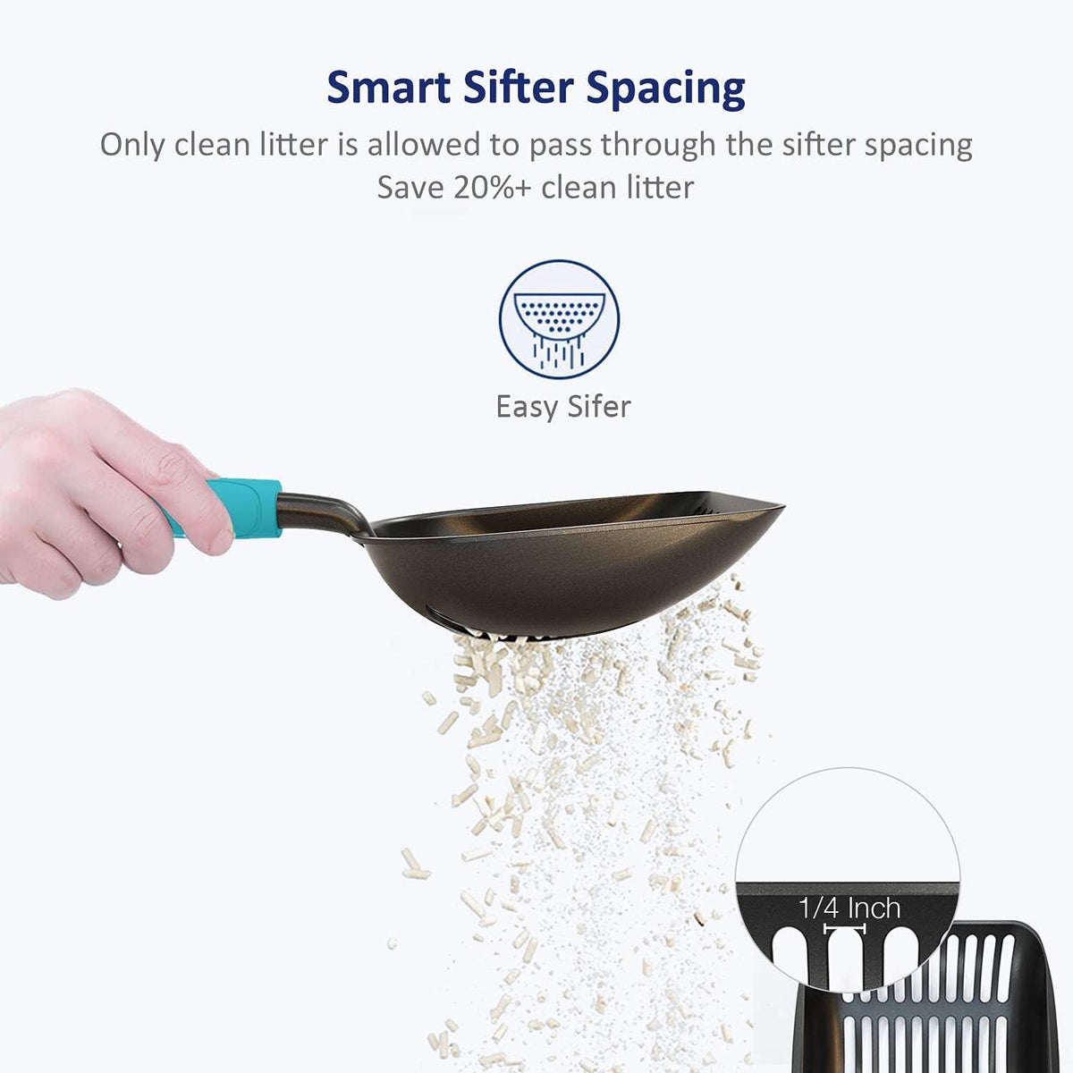 Cat Litter Scoop, Non-Stick Plated Aluminum Alloy Sifter - Large / #02 Turkish Blue - image 3