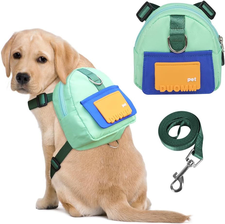 Dog Backpack Harness with Leash - Medium / Green