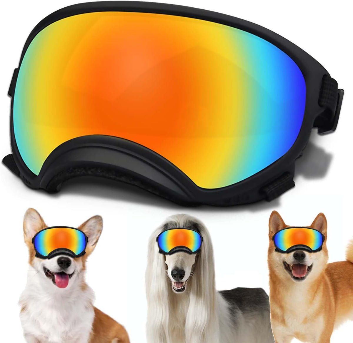 Medium Dog Sunglasses with Adjustable Strap UV Protection - Medium size-Black frame colored lenses