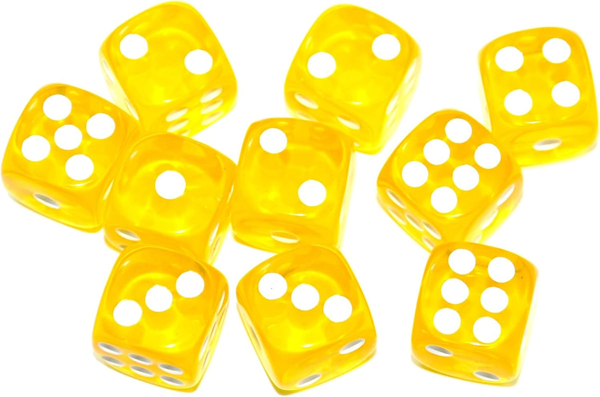 SmartDealsPro 10-Pack D6 Six Sided 16mm Transparent Dice Die for DND - Yellow Translucent
