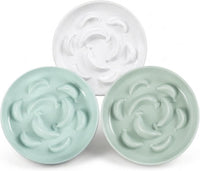 Melamine Slow Feeder Cat Bowls, Dishwasher Safe - 3 Pack - White/Blue/Green / 2"H