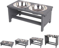 HTB Elevated Dog Bowls,Raised Dog Bowl Stand with 2 Stainless Steel Bowls,Elevated Raised Dog Bowls - medium-7"tall,29 Oz bowl / Grey