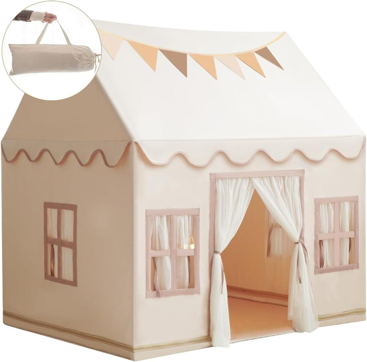 Large Kids Tent Playhouse Base Fabric with Star Lights - Cream