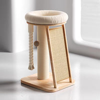 SHENGOCASE Modern Natural Wood Cute Multifunctional Cat Tree Tower Small, Large Sisal Scratching Post, Tilted Angled Ramp Scratcher, Climbing Rope Toy and Cuddle Bed