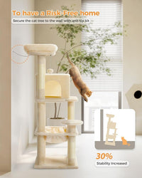 PETEPELA 45.7" Cat Tree for Indoor Cats, 5-Level Cat Tower for Large Cats with Metal Frame Large Hammock (17.3"x15.3"), Cat Condo with (18.5"x13") Big Top Perch & 4 Sisal Covered Scratching Post Beige