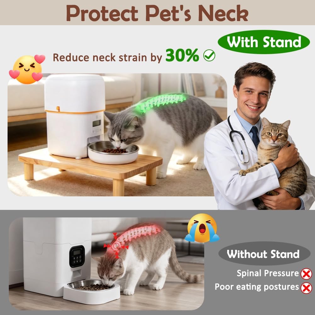 SZEE Cat Food Stand, Elevated Cat Feeder Stand for Automatic Feeder & Bowls – Essentials for Cats - Pine Wood / Larger ( 15.5" × 9.8" × 3" ) - image 3